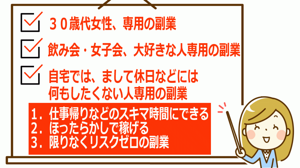 30歳代女性、飲み会・女子会大好き、行きつけのお店のある人専用の副業プログラム(日本初)は、こんな方におすゝめです!(男性可)