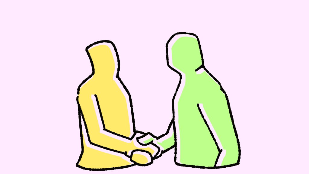 後輩との握手イメージ画像