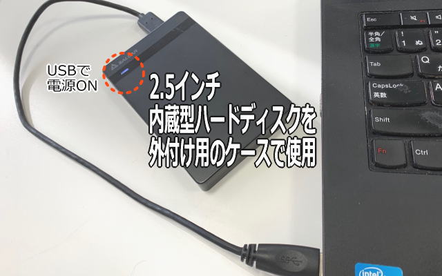 内蔵型ハードディスクを外付け用ケースで利用する