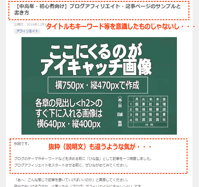 ブログアフィリエイト記事作成のサンプル