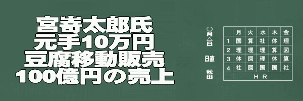 宮嵜太郎氏の10万円で豆腐の移動販売から100億円の売上をつくった話イメージ画像