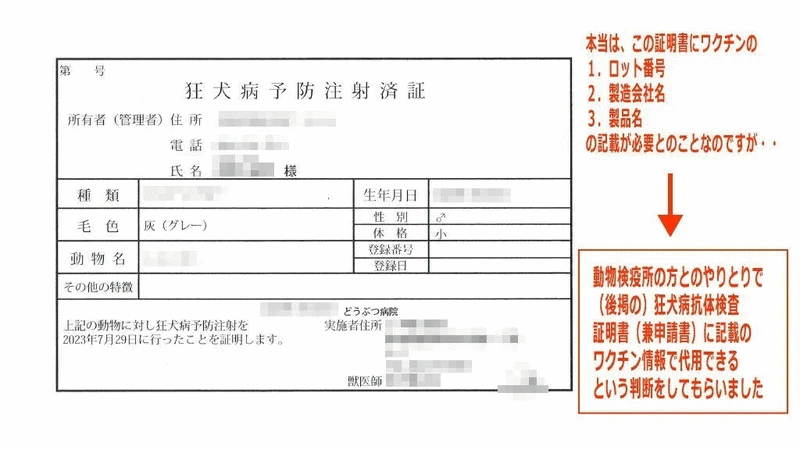 狂犬病予防接注射済証イメージ画像